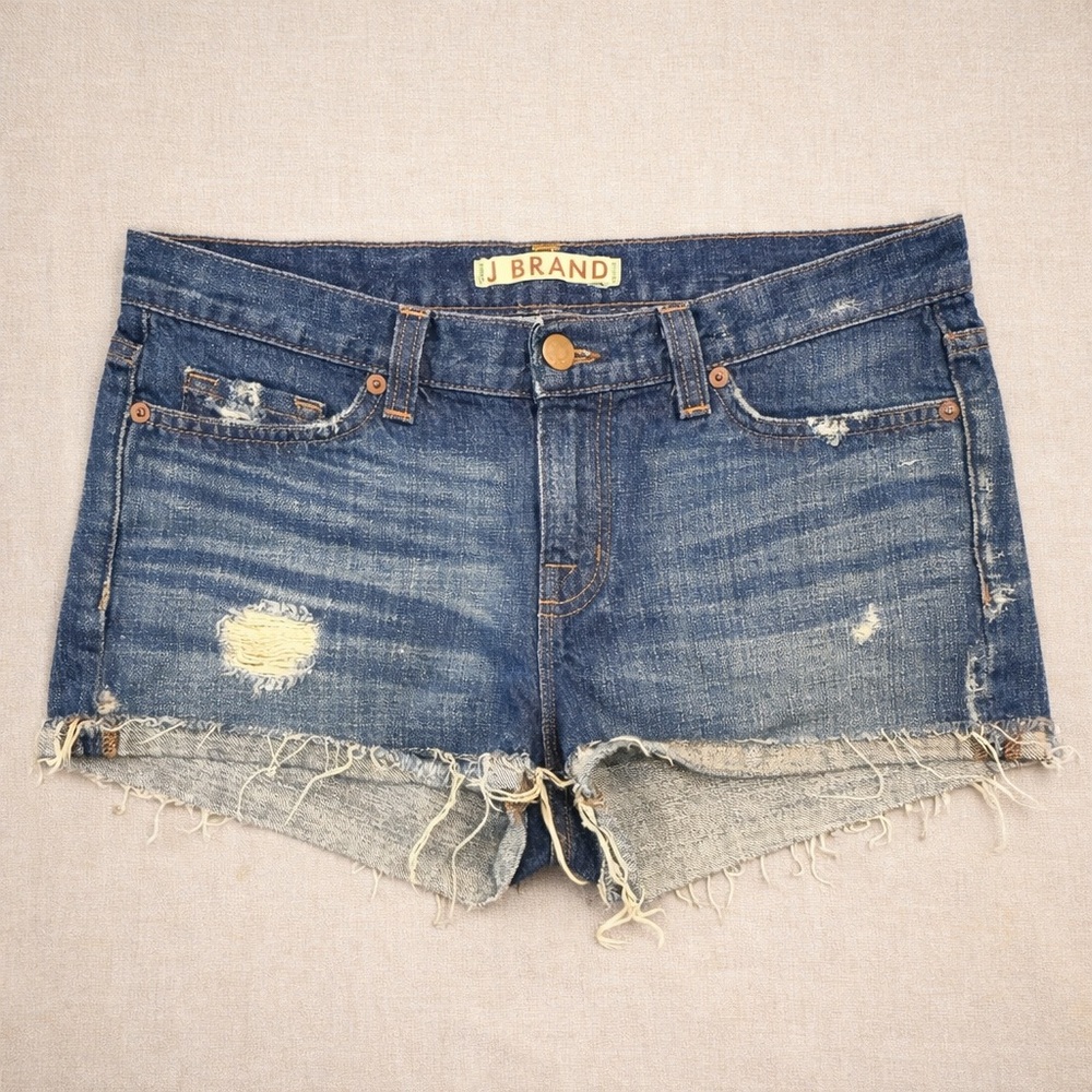 ✨J Brand Denim Shorts Distressed Raw Hem Y2K Low Rise Style Size 4 (27)